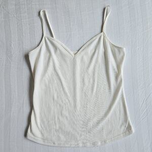 Womens Size S Ivory Cream Strappy Slip Shiny camisole Top V Neck Stretch